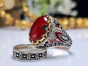 Red agate silver ring