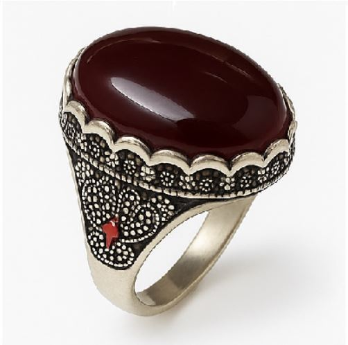 Red agate silver ring